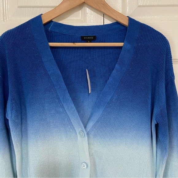 Talbots NWT Knit Ombre Dip Dye Button Front Cardigan Sweater Size Small Blue - Picture 4 of 6